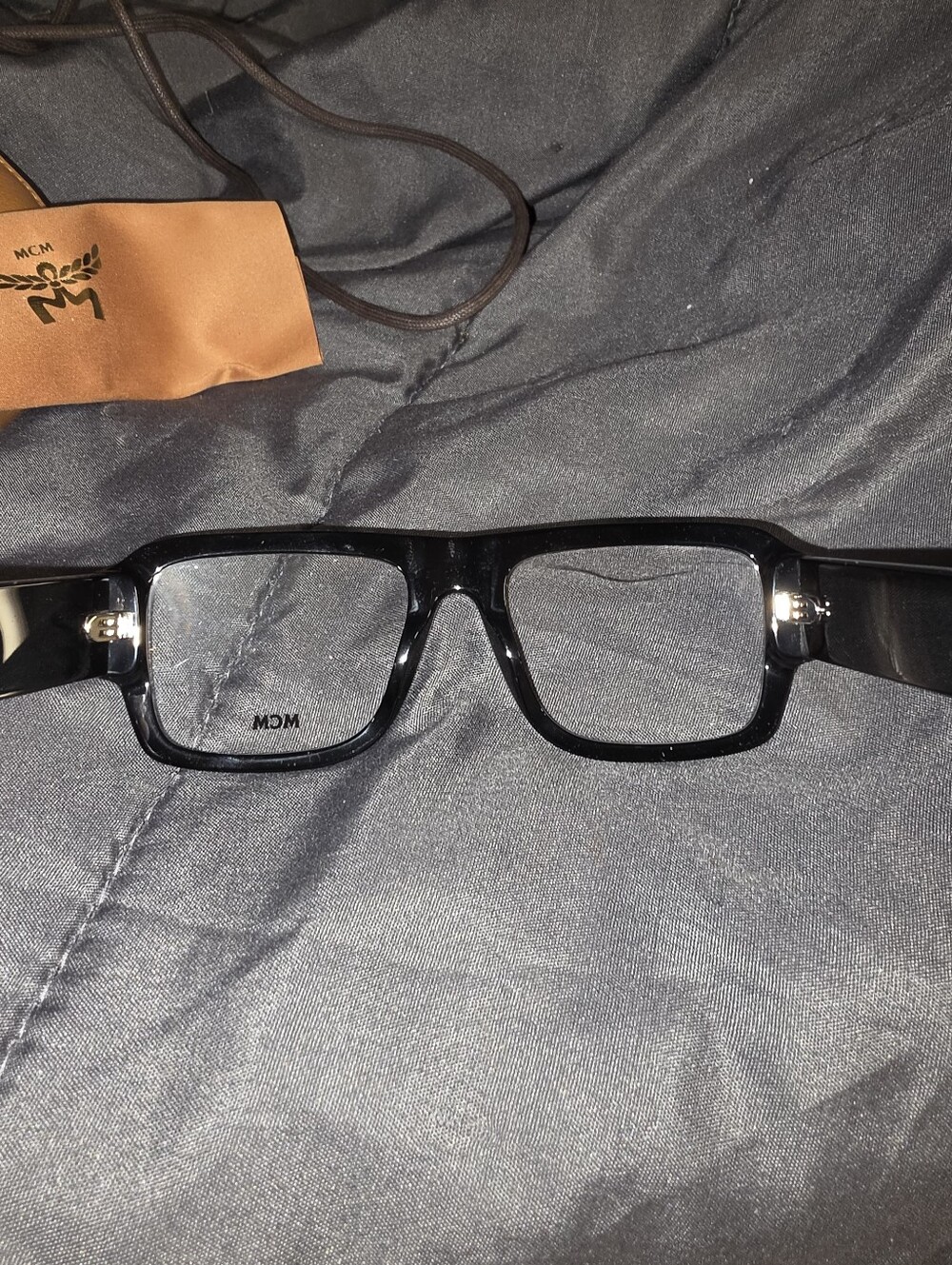 MCM Black Rectangular Men’s Rx Glasses with Goldtone Temple Accents - Picture 4 of 7